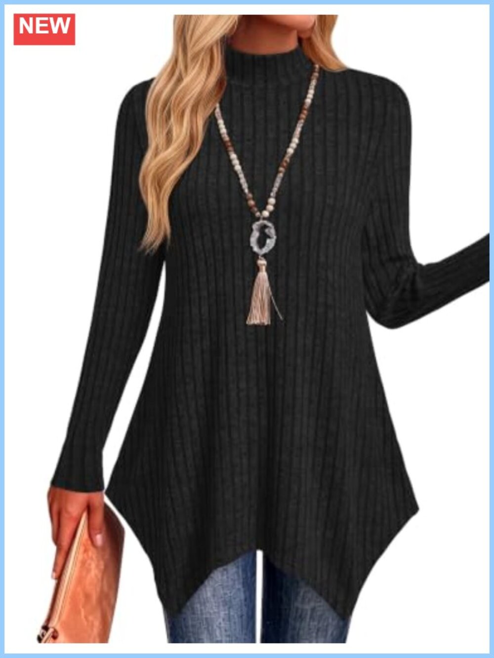 Womens Mock Turtleneck Tunic Sweater Asymmetrical Hem Long Sleeve Pullover